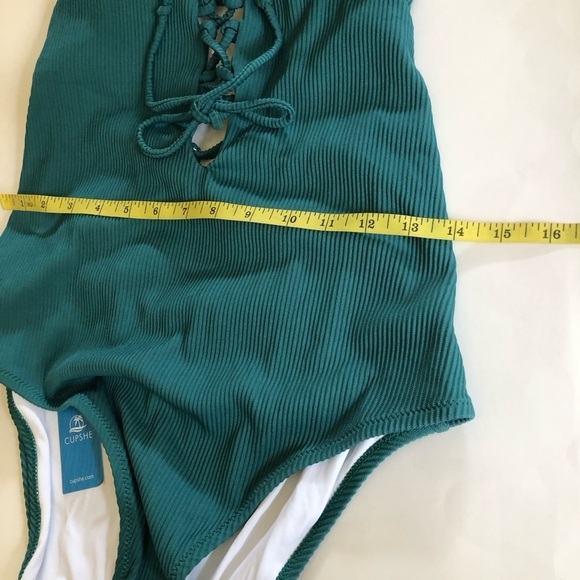 Cupshe Women's Green Plunge V Neck Lace-Up Ribbed One Piece Swimsuit Size L - Picture 5 of 9